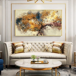 Modern Home Decor alberi marroni strutturati astratti con foglie gialle <span class=keywords><strong>pittura</strong></span> a olio dipinta a mano su tela - Product Image 6