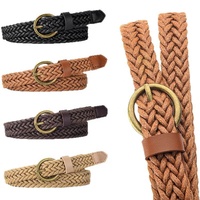 Ceinture fine décontractée pour femme avec boucle ardillon en alliage, cordon tressé ciré, largeur 1,8 cm, longueur 105 cm, pour robes, manteaux et jeans