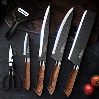 Ensemble de couteaux de cuisine couteau de chef 6 pièces ensemble de blocs de couteaux de cuisine en acier inoxydable ciseaux éplucheur Chef trancheuse coupe-éplucheur étui cadeau