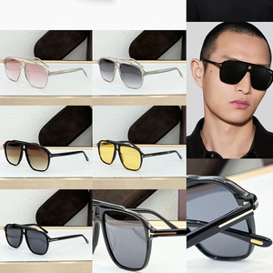 Gafas de sol de aviador con doble puente en forma de T, montura negra, lentes de resina, UV400, estilo masculino TF1209 - Product Image 4