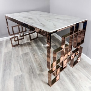 Cocina blanca Juego de cena de mármol Cafetería Bar Escritorio de <span class=keywords><strong>playa</strong></span> Mesa de comedor de mármol - Product Image 4