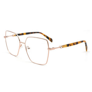 HG7090 レディース高級幾何学模様メガネフレーム 56mm メタルフルリム光学眼鏡 アセテートテンプル付き、最小注文数10個 - Product Image 3