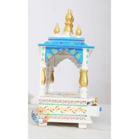Temple en bois peint à la main de qualité supérieure pour la décoration murale de la maison, Mandap en bois blanc et bleu, Autel indien Pooja Ghar pour la maison et le bureau