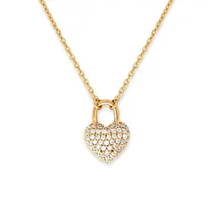 925纯银14k金黄吊坠母亲节女性项链心形锆石钻石含沙石心形项链饰品