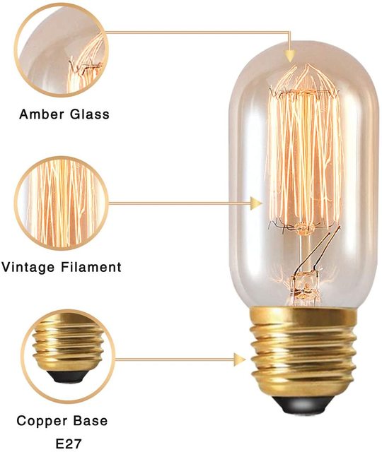 45 40W E27 Dim Vintage Edison Decorative Filament Light Bulbs Tube Soft Warm for Coffee Shop Chandelier