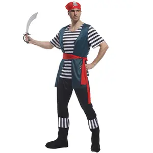 Barato Halloween Fancy Ball Venta caliente Cool Men Pirate Outfit Party Caribbean Warrior Costume Pirate Carnival Costume
