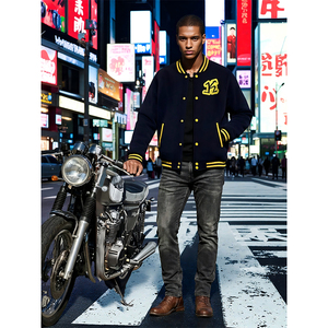 เสื้อแจ็คเก็ตเบสบอลแบบมีปักลาย คอตตอนสั่งทำพิเศษ OEM  แบบ Color Block  ทรง Letterman Varsity  ไซส์ใหญ่  สำหรับผู้ชาย  แบบถัก  ติดกระดุม  สำหรับฤดูใบไม้ร่วง - Product Image 1