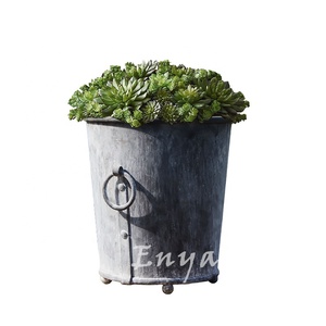 Zinc Round Planters <strong>Tree</strong> <strong>Pots</strong> Decorative Metal Vintage with Ring Decor Flower for Plant Outdoor <strong>Large</strong> Garden Iron Grey Support - Product Image 1
