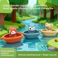 YD TOYS Ensemble de Jouets de Bain et de Doigt en Silicone Platine Empilables Bateau et Ours pour Nouveaux-nés et Enfants 0-24 Mois