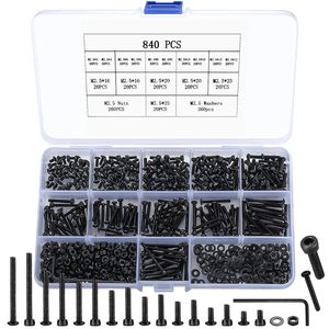 Jeu de vis M2.5, 840 pièces, vis hexagonales, écrous, rondelles, combinaison pour équipement sportif, qualité A 12.9, acier oxydé noir - Product Image 1