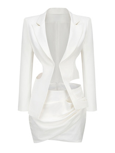 A7449 Trajes de mujer sexy de estilo popular y esmoquin Trajes blancos Mostrar cintura lateral <span class=keywords><strong>Blaze</strong></span> y minifalda Conjunto Mujer Ropa de mujer - Product Image 3