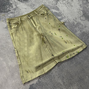 맞춤형 플러스 사이즈 여름 자수 데님 반바지 면 빈티지 친환경 남성용 배기핏 애시드 워시 디스트레스드 페인트 진 - Product Image 1