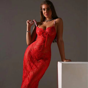 2025 Zomer Bloemen Hemdje Lange Jurk Voor Vrouwen Prachtige Femme Fatale Set Body Stocking Borduurwerk Ademende Bloemen Hemdje - Product Image 2