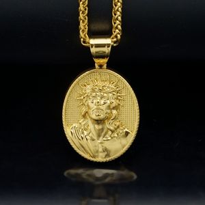 Alla moda oro placcato Vintage greco ciondolo in rilievo 3D ispirato alla mitologia occidentale in acciaio inossidabile croce vergine Mary gesus elegante - Product Image 2