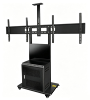 Chariot TV double robuste sur roulettes, réglable en hauteur, mobile, pour affichage multi-écrans, charge maximale 150 kg, pour bureau et affichage commercial