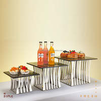 Support de présentation de buffet en acier inoxydable, élévation de luxe dorée, décorations de traiteur, supports à nourriture pour desserts pour les fêtes, vente chaude