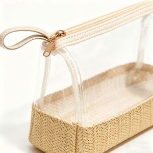 Bolsa Cosmética de Rafia con Logotipo Personalizado, Bolsa de PVC Tejida, Organizador de Maquillaje Portátil para Viajes, Regalo para la Playa en Verano - Product Image 3
