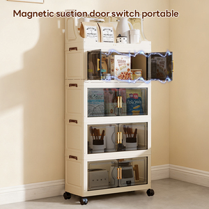 Meuble de rangement pliable <span class=keywords><strong>à</strong></span> 5 niveaux en PP de 46 cm avec tiroirs, empilable, sur roulettes, pour cuisine ou bureau - Product Image 6
