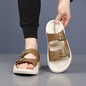 Summer Casual <b>Slides</b> Open Toe Pu Upper EVA Outsole Anti <b>Slippery</b> Buckle Strap Men's Sandals - Product Image 3