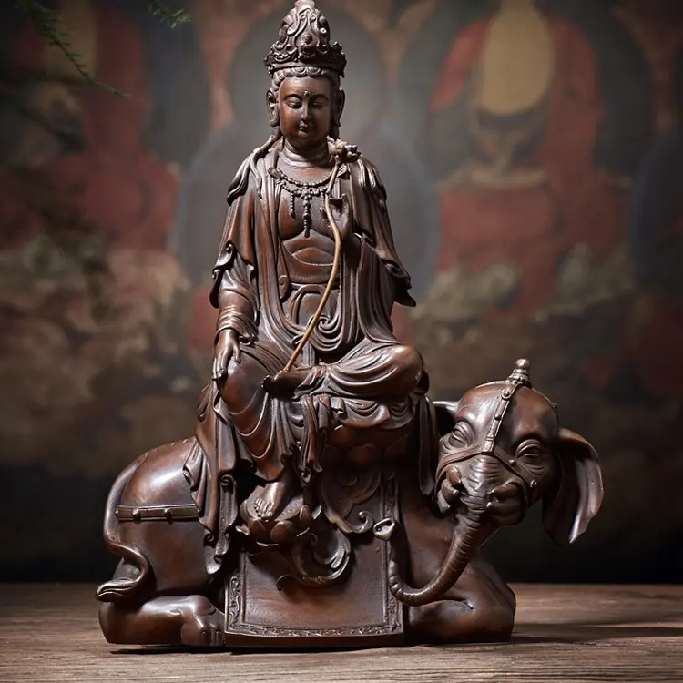 Atacado de decoração para casa de alta qualidade, fengshui, antiguidade, bronze, manjacri bodhisattva, buda, kwan, yin, sentar-se, estátua de leão