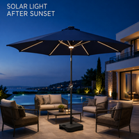 Parasol solaire LED de 2,7 m, pare-soleil en oléfine de 180 g avec 8 baleines en aluminium, fonction d'inclinaison pour usage commercial, hôtelier et bord de piscine