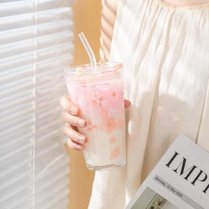New Product Cherry Blossom Colorful Glass <b>Cup</b> High-quality Appearance <b>Straw</b> <b>Cup</b> Glass Trendy <b>Cup</b> Glass Milk <b>Water</b> <b>Cup</b> - Product Image 4