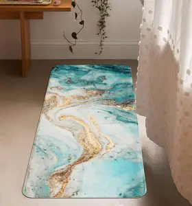 Extra Long Bath Rugs Luxury Turquoise Marble Bathroom Runner Rugs Ultra Soft Microfiber Velvet Bath Mat for Bathroom 24x59