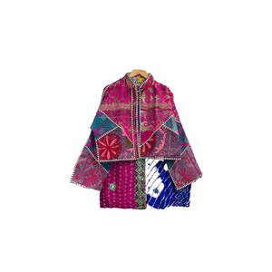 Handmade Vintage Kantha Winter <b>Jacket</b>-Breathable Quilted Patchwork <b>Hippie</b> Coat with Horn Buttons - Product Image 2