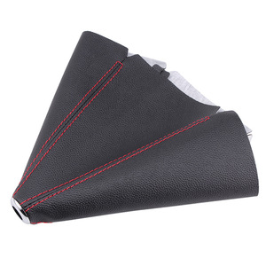 CRASTP Gear <b>Shift</b> Dust Cover Black Leather Red Stitching Car Interior Accessory - Product Image 3
