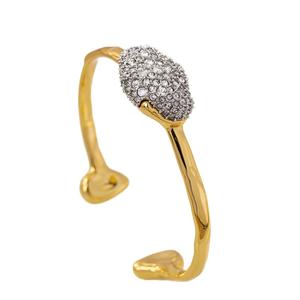 Bình thường đánh bóng mạ vàng đồng thau và dày dát tinh thể lấp lánh độc đáo hình bầu dục trứng hình pha lê mở Cuff Bangle Vòng đeo tay - Product Image 1