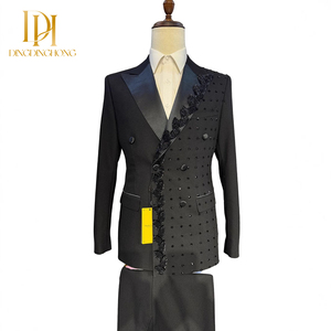 Hôte décontracté pour hommes Robe de banquet de mariage Ensemble de 2 pièces en jacquard <span class=keywords><strong>Costume</strong></span> simple boutonnage <span class=keywords><strong>Taille</strong></span> XL Tenue de cérémonie personnalisée pour hommes - Product Image 5