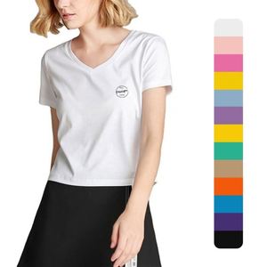 Camisetas holgadas de algodón de alta calidad con serigrafía personalizada, ropa informal de cuello grueso, camiseta de manga corta con cuello en V para mujer - Product Image 1