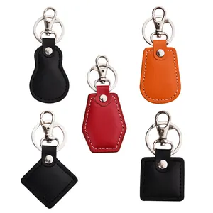 Custom Embossed Engraved metal leather keychains Luxury faux leather blank for keyring leather Keychain
