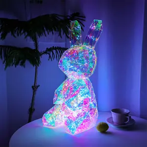 Nicro Holographic Party Decor Waterproof LED Luxurious Romantic Valentines Day Light Up Gift Box Iridescent Bunny Rabbit Gift