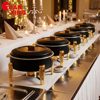 TIANXING Plat de service de luxe en marbre noir, chauffe-plat en acier inoxydable avec chauffage à l'alcool pour banquets commerciaux