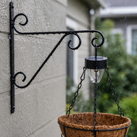 Panier suspendu éco-responsable pour plantes avec éclairage solaire, doublure en fibre de coco, chaîne et support mural en fer courbé, décoration pour la maison et le jardin