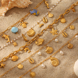 Collares de Moda Hawaiana de Verano, Joyería de Acero Inoxidable 316L, Collar de Conchas Marinas Chapado en Oro de 14k y 18k para Mujer - Product Image 2