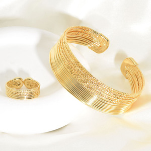 Thiết kế mới Dubai phong cách Bridal trang sức Set 24K mạ vàng 2in1 Bangle Ring Set Luxury Arabic Bridal trang sức cho phụ nữ - Product Image 3