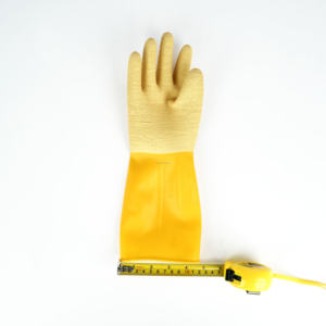 Sarung Tangan Lateks Telapak Putih Manset Kuning - Anti Selip Berkerut, Tahan Asam/Alkali untuk Industri Kimia dan Memancing - Product Image 5