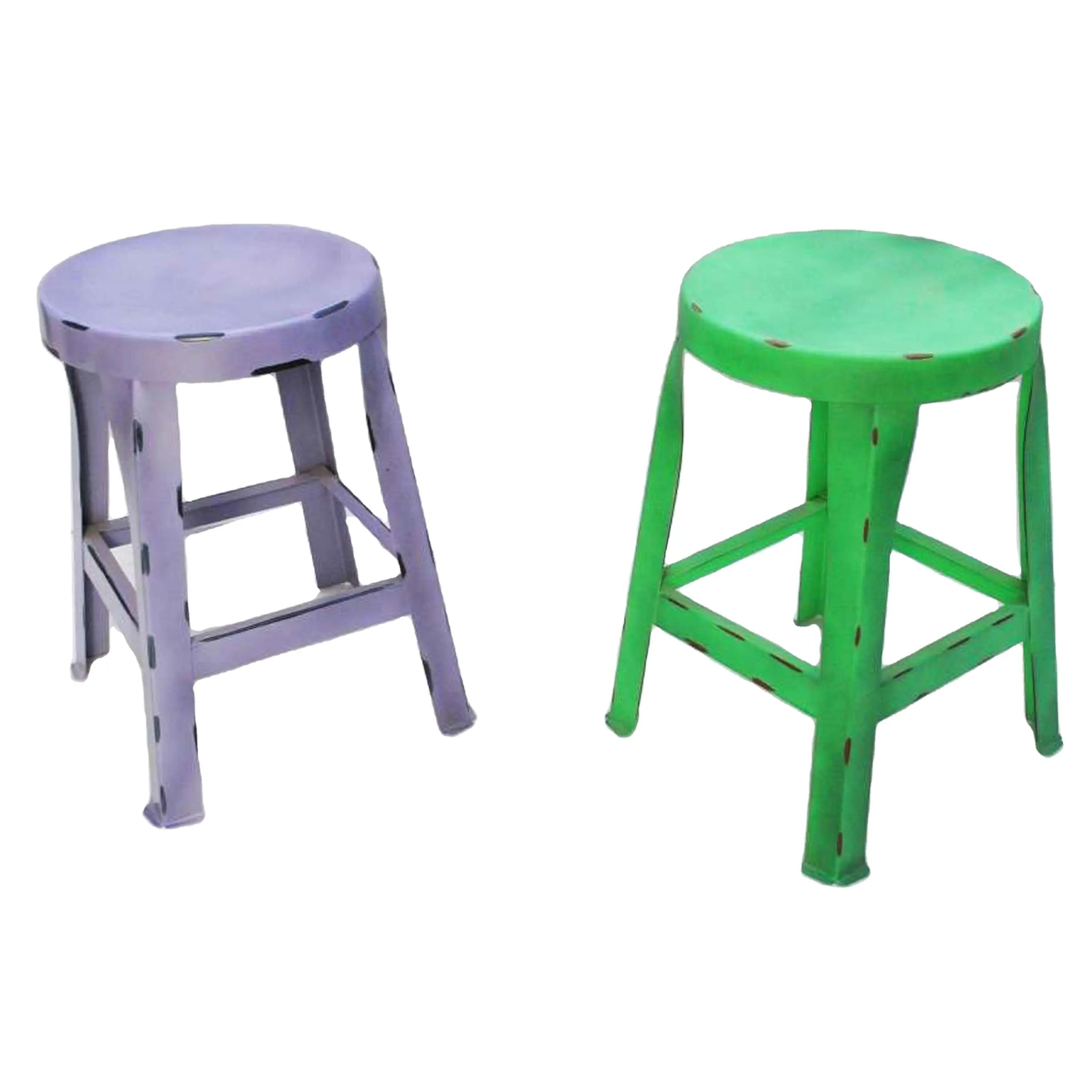 Solid Iron Sheet Bar Stool With Sky Blue & Green Spray Paint Finishing Round Shape Simple Design For Sitting Set Of Two