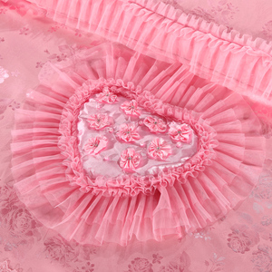 Korean Style Lace Princess Embroidered Pink Red Wedding <strong>Bed</strong> Spreads With <strong>Bolsters</strong> Flower Curtain Bedding Set - Product Image 3