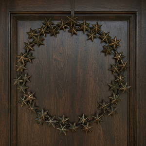 Corona de Estrella Metálica Rústica Hecha a Mano, Corona Decorativa de Flores Redonda sin Luces para Colgar en la Pared en Navidad, Paquete Individual - Product Image 6