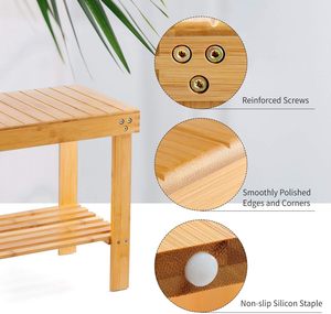 Banc de Spa en bambou tabouret de siège en bois repose-pieds tabouret de rasage avec étagère de rangement pour salle de bain salon tabouret de toilette siège de bain - Product Image 6