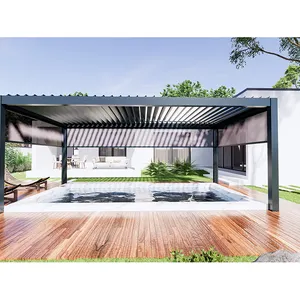 Toit à persiennes imperméable pergola bioclimatique pergola en aluminium gazebo avec système de drainage stores d'extérieur coupe-vent