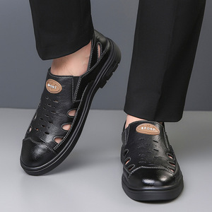 Chaussures bateau pour hommes en cuir véritable, respirantes, à bout fermé, avec semelle extérieure en caoutchouc et semelle intermédiaire en EVA, idéales pour l'été - Product Image 1