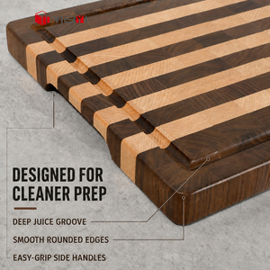 <span class=keywords><strong>Planche</strong></span> à découper en bois de <span class=keywords><strong>noyer</strong></span> noir robuste, à rayures, avec rainure pour les jus, <span class=keywords><strong>prix</strong></span> usine personnalisé - Product Image 4
