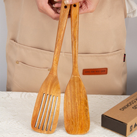 Ensemble de spatules de cuisine en bois d'acacia massif, spatule ajourée antiadhésive, ustensiles de cuisson pour la maison, pour la friture et la cuisson