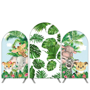 Couverture imprimée personnalisée sur le thème de la <span class=keywords><strong>jungle</strong></span> de conception de dessin animé pour le kit de toile de fond d'arche d'anniversaire - Product Image 1