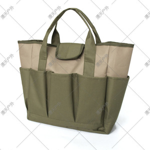 Garden <b>Tool</b> Bag Oxford Cloth 10-14 Pockets Double Handle Portable Toolkit <b>Storage</b> Bag Dark Green And Khaki - Product Image 5