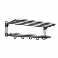 Porte-serviettes gris anthracite pliable à fixer au mur, étagère avec 5 crochets, 22,24 pouces, pour salle de bain, buanderie, douche, organisateur de rangement